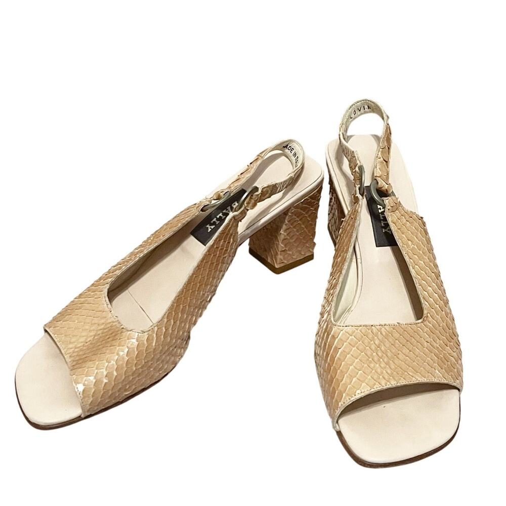 Vintage Bally Snakeskin Leather Open Square Toe Slingback Heels